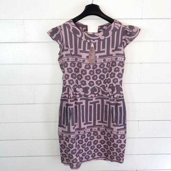 April May Silk Cotton Dress-Size Small, Unique Print,Keyhole Back, Ruffle,Pocket - Picture 1 of 8